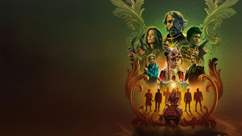 A hitman and a young girl standing together in a shadowy, neon-lit room