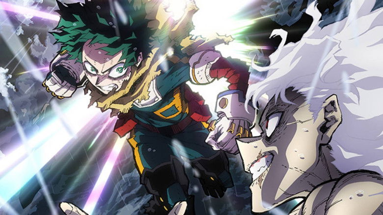 Midoriya staring intently ahead, his green hair ruffled by the wind