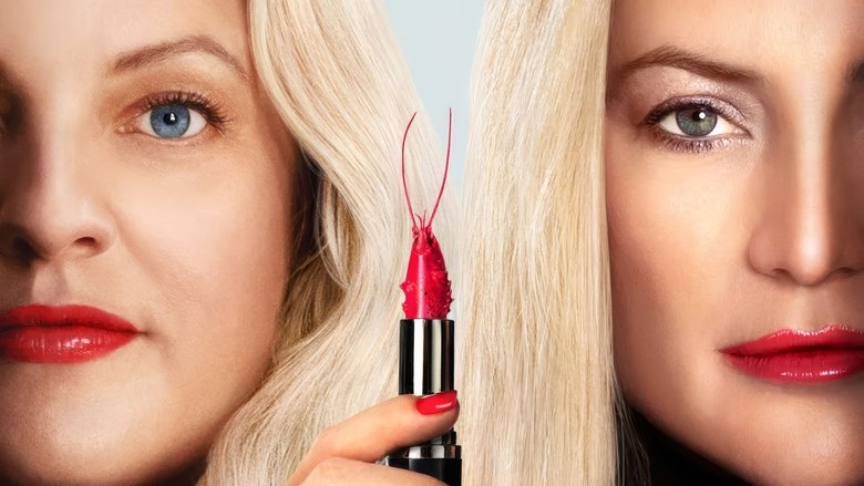 Samantha staring into a neon-lit mirror, searching for flaws