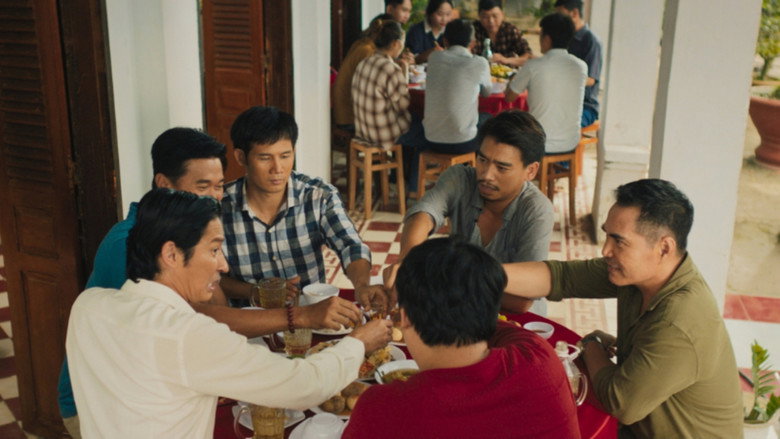 A group of friends huddled around a lottery ticket, their faces lit with a mix of shock and greed