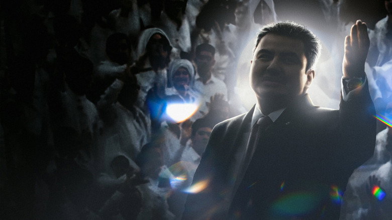 A dimly lit church interior, rows of empty pews stretching into darkness, the camera angled to emphasize the vast, hollow space between the pulpit and the congregation.
