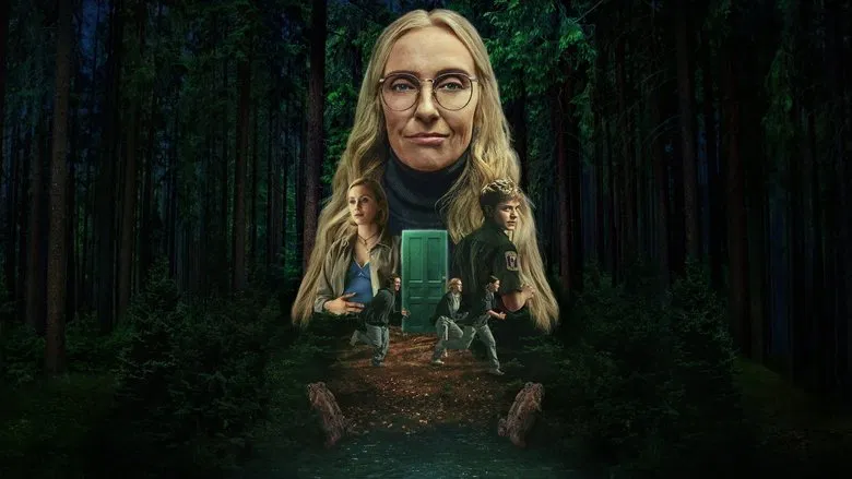 A dimly lit hallway in Tall Pines, the walls lined with framed photos of smiling teens, their faces slightly blurred as if by time or intention.