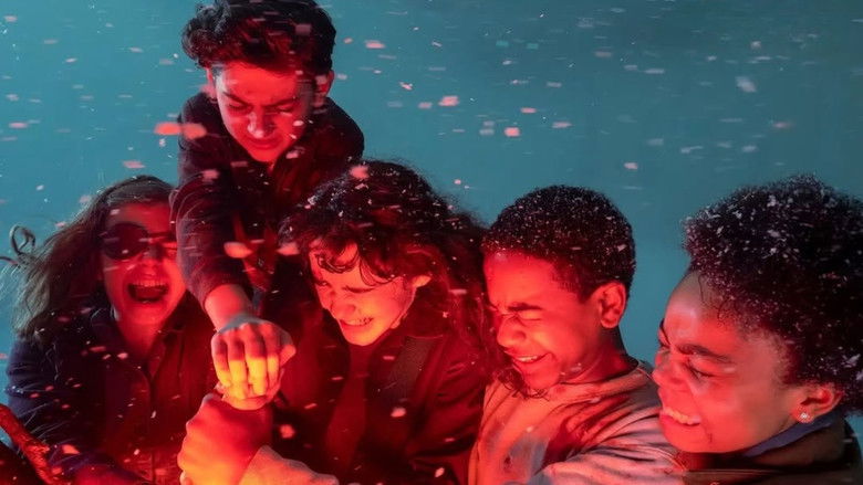A dark, flooded basement with floating debris
