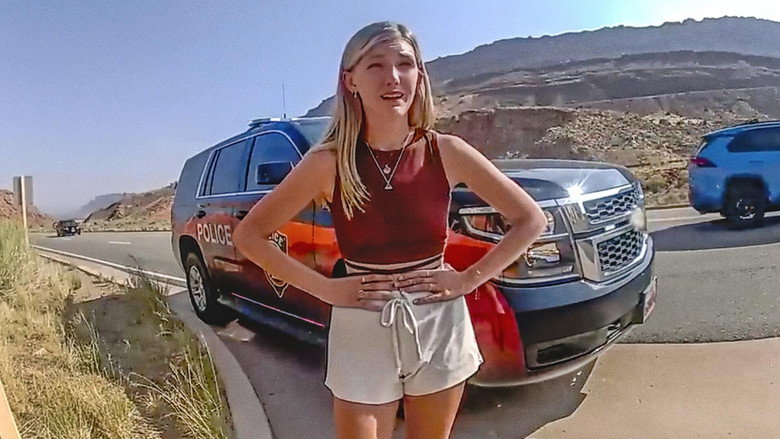 A tense moment captured on police body-cam footage, showing Gabby Petito speaking to an officer during the Moab traffic stop.